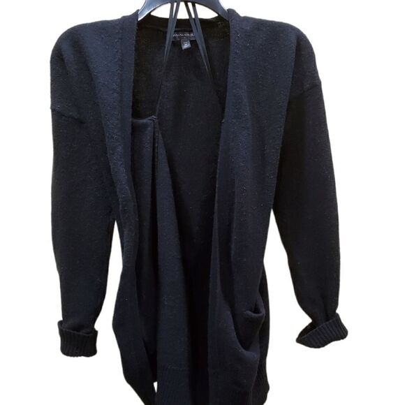 Banana Republic sweater womens size medium petite black wool blend open front - Picture 1 of 8